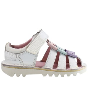 Kickers Tie Bow Strap Up White Smooth Leather Kids Sandals 1_15771