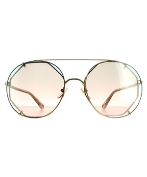 Las gafas de sol Chloe Round Womens Gold Green Gradient Ch0041S son unas elegantes gafas redondas con una escultural montura con forma de cable, barra superior para las cejas y patillas grabadas con el logotipo de Chloe para mayor autenticidad.