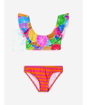 Introducing the Girls Emma Bikini from Nessi Byrd, a tasteful multi-coloured statement piece for Baby Girls! This show-stopping bikini promises to make Swim outings a fashionable affair. Key features include: Whimsical Print: The captivating print adds trend-worthy style to the bikini, making it a remarkable accent to any poolside appearance.Luxurious Comfort: Crafted from superior materials, this bikini ensures utmost comfort, allowing your baby girl to splash around in ease. Elevate your Baby Girls wardrobe with this stunning Nessi Byrd‚ Emma Bikini in Multicolour! Shop now and let your little one be the star of every swim event!