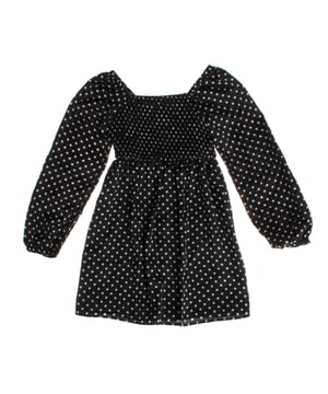This girl's dress has a modern and elegant design with a gathered bodice that fits comfortably at the top, creating a contrast with the loose and flowing skirt.

 Long, puffed sleeves add a sophisticated touch, and fitted cuffs accentuate the volume of the sleeves.

 The square neckline enhances the contemporary style of the dress, making it ideal for both special occasions and everyday wear.
 It is a garment that balances the classic and the modern, providing a charming and feminine look.
 Composition: Exterior: 100% Polyester; Interior: 100% Polyester
 Care:
- Machine wash max 30ºC and delicate cycle.
 - Use mild detergents.
 - Use dryer at low temperature.
 - Iron at low temperatures.
 - Do not dry clean.