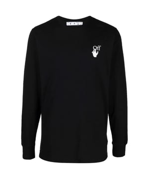 Gebroken wit Caravaggio Lute slim-fit zwart T-shirt met lange mouwen. Gebroken wit zwart T-shirt. Gebroken witte Caravaggio-logo achterkant. Ronde hals, lange mouwen. 100% katoen, gemaakt in Portugal. OMAB001F21JER0031084
