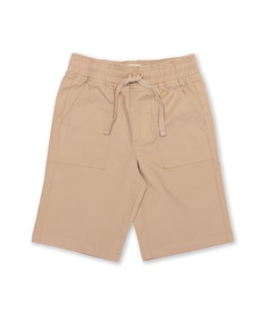 98% organic cotton 2% elastane | Apple enzyme washed for a soft hand feel | Buff | Twill fabric with a little stretch | Side pockets and back welt pockets | Elasticated waistband with adjustable ties | Mock fly detail | Made in Turkey | Machine washable at 40 degrees, or at 30 degrees to be kinder to the planet
