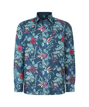 Our Kam Men's printed shirt is a perfect blend of comfort, and style shirt for your wardrobe. Made from 100% cotton, these plus size shirts prioritize both breathability and durability providing a soft and comfortable feel. The long sleeves offer a classic look and the shirt available in various prints, including bird print, feather print, record print, and rose print allowing you to express your unique style. The premium stretch in the fabric ensures ease of movement, making these big and tall shirts ideal for both casual and semi-formal settings. Pair these mens shirts with your favourite jeans, trousers, or shorts to create a versatile and fashion-forward ensemble.