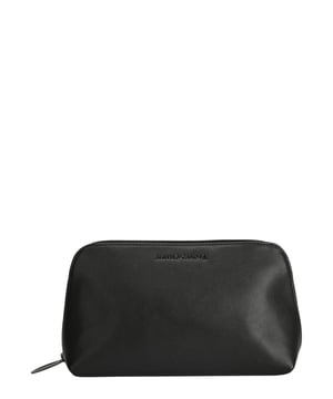 This staple zip around cosmetic bag in genuine leather, inside features a zip pocket, elasticated pocket and elasticated cosmetic holders. This minimal design includes a debossed logo and gunmetal zip pull. Features: , Zip around fastening, Smith & Canova debossed logo, Smith & Canova branded interior, Inner zip pocket, Elasticated pocket, Genuine Leather Style Ref: 26833 BLACK