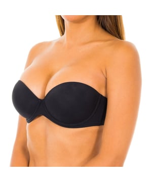 Strapless bra, Calvin Klein. 
 Color black. 
 Padded cups and underwire. 
 Elastic straps tone and transparent, optional. 
 elastic sides to tone with reinforcing rod insertion. 
 Side with silicone strips on the inside stop, for better grip. 
 Snap closure on the back, three positions. 
 Seams views tone. 

 Composition: 
 - 78% Nylon. 
 - 22% Lycra. 

 Washing instructions: 
 - Wash up to 40 ° C. 
 - Iron at medium temperature, max. 110C. 
 - You can not use dryer. 
 - Do not bleach. 
 - Not allowed dry cleaning. 

 Equivalence Size: 

 EU FR UK IT 
 30 80 65 30 
 32 85 70 32 
 34 90 75 34 
 36 95 80 36 
 38 100 85 38