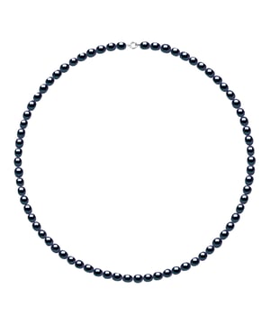 Collar - Oro blanco 750 milésimas - perlas cultivadas de agua dulce y grano de arroz blanco 4-5 mm - negro - cierre anillo de resorte - longitud 42 cm - Entregado en un caso con un certificado de autenticidad y una garantía internacional: todas nuestras joyas se hacen en Francia .