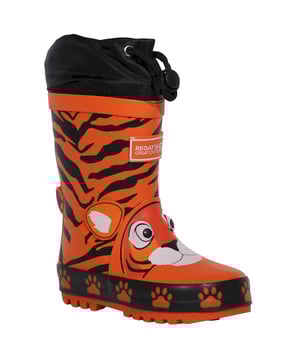 Bovenstuk: Duurzaam, gevulkaniseerd rubber. Binnenzool: EVA. Loopzool: Geslepen. All-Over Print, Gaiter Kraag, Slijtvast. Stoftechnologie: Waterdicht. Blokhak. Snijden: Kuitlengte. Ontwerp: 3D, Logo, Pootafdruk, Tijger, Tijgerstreep. Teenstijl: Rond. Sluiting: Trekkoord, Trek-In. Zoolkenmerken: Groeven met meerdere richtingen.