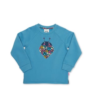 100% organic cotton | Proud to be certified to the Global Organic Textile Standard (GOTS) | Ladybird appliqué design featuring our flower patch print | OEKO-TEX Standard 100 (Product class I) appliqué backing | Cornflower blue | Brush back sweat fabric 3 ply (290-300 gsm) | Coconut button raglan sleeve opening (up to and including size 3 years) | Long sleeved | Round neck | Ribbed neckline and cuffs | Made in Turkey | Machine washable at 40 degrees, or at 30 degrees to be kinder to the planet