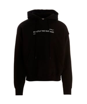 Off-White Spiral Opposite Skate Fit Black Hoodie. Stay warm and stylish with this Off-White Regular Fit Hoodie. Featuring a contemporary design and the iconic Logo, this hoodie is sure to be a conversation starter. Show off your unique style!.. Exactly The Opposite Logo on Front. Drawstring Adjustable Hood, Large Front Kangaroo Pocket, Regular Fit. 100% Cotton, Made In Portugal. Style Code: OMBB085S23FLE0051032