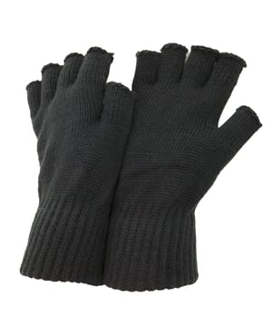 Mens fingerless winter gloves. Protects hands from the cold whilst allowing for optimum dexterity. Choice of 4 colours. One size. 96% Acrylic, 3% Polyester, 1% Elastic. Machine washable.