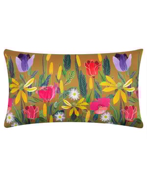 Bright and beautiful, the vibrant, yellow Celandine stands out among a host of poppies, daisies, and other wild meadow florals, intermingled with lush green grass and a bold background. In razor sharp detail, these are printed onto UV and water-resistant polyester in bold, rich tones, you can almost smell the freshness! This outdoor cushion will provide a splash of vivid colour to your outdoor space patio, balcony, or garden.