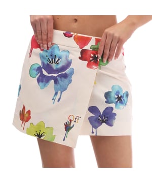 Off White Floral Minirok voor dames in zandkleur.- Eénknoopssluiting.- Bloemenmotief.- Effenbinding.- 53% Katoen 47% Viscose.- Ref: OWCC1400031784