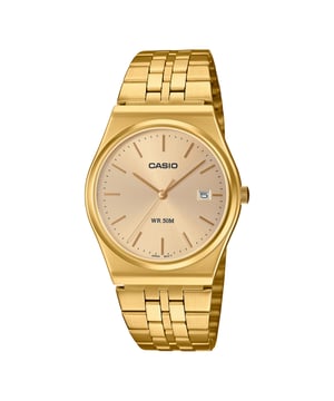 This Casio Casio Collection Analogue Watch for Unisex is the perfect timepiece to wear or to gift. It's Gold 35 mm Round case combined with the comfortable Gold Stainless steel watch band will ensure you enjoy this stunning timepiece without any compromise. Operated by a high quality Quartz movement and water resistant to 5 bars, your watch will keep ticking. This casual and trendy watch is a perfect gift for New Year, birthday,valentine's day and so on . This Analogue watch has a calendar function: Date ,  and This high quality watch is an incredible eye-catching Women watch The Analogue watch has a Swiss Made movement Case diameter: 35 mm,case thickness: 7 mm, case colour: Gold and dial colour: Gold