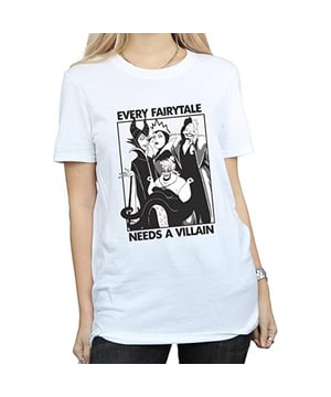 100% Ringspun Cotton. Characters: Cruella De Vil, Evil Queen, Maleficent, Ursula. Design: Printed, Text. Fit: Boyfriend. Neckline: Crew Neck. Sleeve-Type: Short-Sleeved. Single Needle Stitching, Supersoft. 100% Officially Licensed. 153gsm. Packaging: Swing Tag.