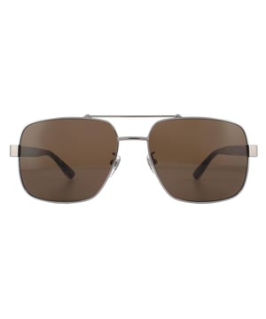 Gucci Sunglasses GG0529S 002 Ruthenium Havana Brownare a square aviator style with the typical double bridge look and sleek acetate temples with the Gucci logo and brand colour stripes.