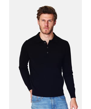 William de Faye – Langarm-Polo – Schwarz