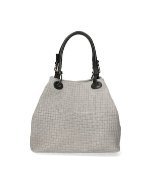 Damen-Shopper mit zwei Fächern, verstellbarem Griff und verstellbarem, abnehmbarem Schulterriemen. Italienisches Handwerksprodukt aus echtem, gewebtem, bedrucktem Wildleder. Hergestellt in Italien