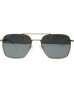 Hugo Boss 1414/S 0AOZ T4 Gold Sunglasses. The Hugo Boss Gold Sunglass has a lens width of 57mm, nose bridge width of 18mm, and arm length of 145mm. It comes with a branded sunglasses case and cleaning cloth. The sunglasses provide 100% protection against UVA and UVB sunlight and conform to British Standard EN 1836:2005. The specific model is Hugo Boss 1414/S 0AOZ T4 Gold Sunglasses.. Hugo Boss Gold Sunglass, Lens Width = 57mm, Nose Bridge Width = 18mm, Arm Length = 145mm. Branded Sunglasses Case and Cleaning Cloth Included. 100% Protection Against UVA & UVB Sunlight and Conform to British Standard EN 1836:2005. Hugo Boss 1414/S 0AOZ T4 Gold Sunglasses