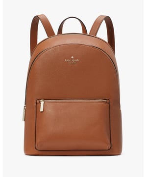 Lena Pebbled Leather Double Zip Dome Backpack, Back Zip Pocket, Front Zip Pocket,  Length: 14.50 Cm,  Width: 37.00 Cm,  Height: 29.50 Cm
