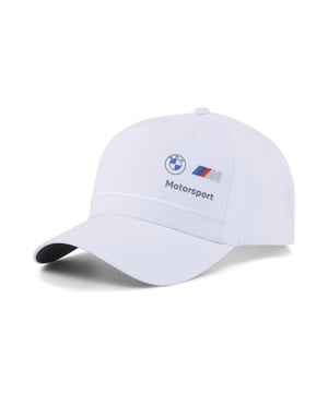 PRODUCT STORY: Ready for life in the fast lane? PUMA and BMW M Motorsport have teamed up to create a classic baseball cap, inspired by motorsport and tailored for everyday living. This five-panel cap is made from recycled polyester and emblazoned with a 3D heat-printed BMW logo. Snapback closure ensures a comfortable fit and stylish feel, so you're good to go when the chequered flag rises. FEATURES & BENEFITS: Recycled content: Made with at least 50% recycled material as a step toward a better future.DETAILS: 5 panel baseball cap; 3D heat-printed BMW M Motorsport logo; Snapback closure.