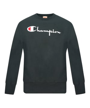 Champion Script Logo Schwarz Sweatshirt. Champion Schwarzer Rundhals-Pullover. Markenlogo auf der Brust. 73% Baumwolle 27% Polyester. Elastische Ärmel- und Taillenabschlüsse. Produkt-Code - 215211 KK001