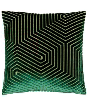 A luxuriously designed cushion featuring mesmerising, strong geometric cut velvet detailing, giving it plenty of stage presence. The Evoke cushion is complete with metallic threads running through the base fabric, in a bold golden weave, set on a jewel toned background which makes this piece stand out. Finished with a smart knife edged trim, hidden zip closure and a plain velvet reverse. Layer them tone on tone or in contrast jewel colours to suit your sophisticated sanctuary.
