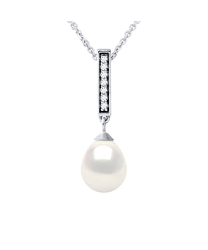Joyería de collar - Pearl de agua 7-8 mm PERA FRESCA - BLANCA - PAVO VAGO óxidos de circonio - Convicto de ropa de punto 925 milésimas Rodio - Longitud 42 cm - Entregado en un caso con un certificado de autenticidad y una garantía internacional - Todas nuestras joyas están hechas en Francia .