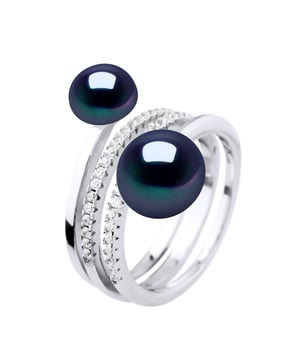 Ring DUO - 2 Real zoetwaterparels 7-8 en 9-10 mm - AAAA Quality + - COLORI BLACK TAHITI - Bestrating oxiden van zirkonium - Verstelbare vanaf maat 48 tot Size 62-925 duizendste rhodium - 2 jaar garantie op fabricagefouten - Wordt geleverd in een presentatie geval met een certificaat van echtheid en een Internationale Garantie - Al onze juwelen zijn gemaakt in Frankrijk.