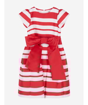 Californian label Mama Luma depict beautiful designs via their ethically sourced fabrics. This girls red white strap dress is reflective of the label's fine detailing and handmade construction. Envisioned with stripes, a beautiful satin tie-up bow, peplum hem and delicate cotton lining. She will embody unparalleled sophistication. ‚ Short Sleeves ‚ Zip Fastening ‚ 100% Polyester