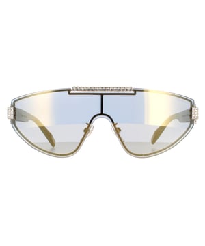 Las gafas de sol Chopard Shield Womens Shiny Rose Gold Smoke Gold Mirror Schf09s son un estilizado modelo rectangular elaborado en ligero acetato. El diseño de doble puente y las plaquetas nasales de silicona garantizan la comodidad durante todo el día. El interior de las patillas lleva el logotipo de Chopard para garantizar la autenticidad de la marca.