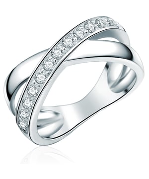 When two ways cross, something wonderful that will inspire women will happen in the design smithy of Rafaela Donata. This is also the case with this refined band ring made of the finest 925 sterling silver. The original design with the narrow, crossed ring rails that combine into a brilliant whole trumps with modern elegance due to the sparkling zirconias and is quite common. In addition, thanks to the outcuts, good ventilation on the ring finger is achieved, so that you only need to lose the ring if you wish.
