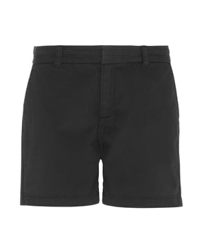 Klassisch geschnittene Shorts für Damen aus weichem Stoff. Hosenschlitz mit Reißverschluss und Knopfverschluss in der Taille. Gürtelschlaufen. Zwei seitliche Eingrifftaschen und aufgesetzte Gesäßtaschen mit Knopfverschluss. XS: 8, S: 10, M: 12, L: 14, XL: 16, 2XL: 18.