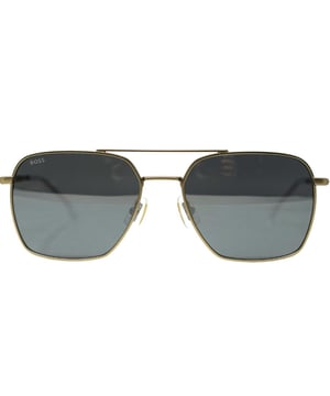 Hugo Boss 1414/S 0AOZ T4 Gold Sunglasses. The Hugo Boss Gold Sunglass has a lens width of 57mm, nose bridge width of 18mm, and arm length of 145mm. It comes with a branded sunglasses case and cleaning cloth. The sunglasses provide 100% protection against UVA and UVB sunlight and conform to British Standard EN 1836:2005. The specific model is Hugo Boss 1414/S 0AOZ T4 Gold Sunglasses.. Hugo Boss Gold Sunglass, Lens Width = 57mm, Nose Bridge Width = 18mm, Arm Length = 145mm. Branded Sunglasses Case and Cleaning Cloth Included. 100% Protection Against UVA and UVB Sunlight and Conform to British Standard EN 1836:2005. Hugo Boss 1414/S 0AOZ T4 Gold Sunglasses