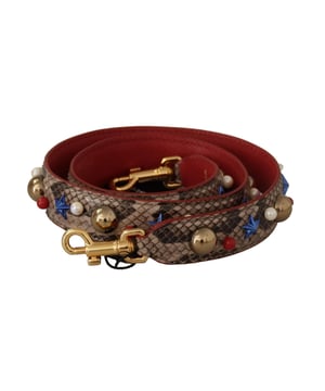 100% Authentic Dolce & Gabbana Leather Shoulder Bag Strap
  Made of luxurious brown python leather
  Gold metal detailing
  Two lobster clasps for easy attachment
  Designed for women
  Measures 100cm x 3cm
  Made in Italy
Material: 100% Python Leather