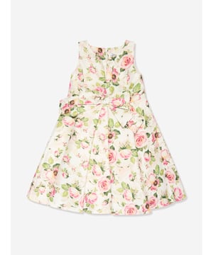 This white flower dress from Mama Luma is a perfect choice for any special occasion. Made from 100% polyester, this dress has a soft and comfortable feel that your little girl will love. The bold floral print and scalloped bottom makes it the perfect choice for any special celebration. Whether she's dressing up for a birthday, holiday party, or a fancy dinner out with the family, she'll look her best wearing this flower dress.·  Mama Luma·  Made in Turkey·  Occasion: Occasion·  [occasion]·  Print