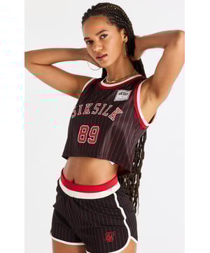 inchSikSilk Baseball Crop Vest  Black & RedVest90% Polyester 10% Elastane inch