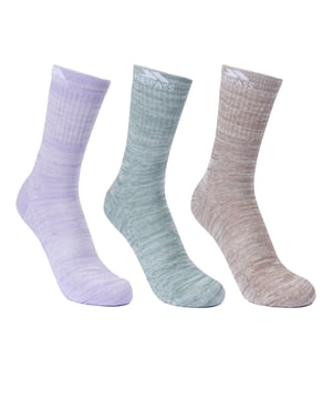 Dames katoenen blended trekkingsokken. Pakket van 3 paren. Middenlengte met gedempte zool. Boog en enkel ondersteuning. Ideaal voor actief of informeel gebruik. 40% Katoen, 40% Polyester, 15% Polyamide, 5% Elastane.