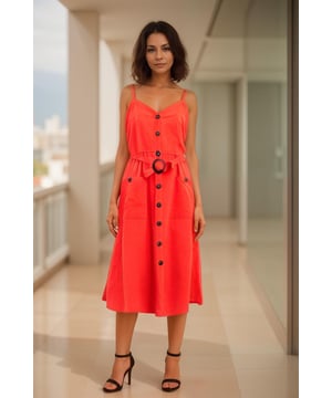 Crafted from durable yet breathable cotton, this dress features a strappy design, button-down detail, and practical pockets for ultimate comfort and convenience. Style it effortlessly with sandals for a casual day out or dress it up with wedges for a chic evening look. Fit: Relaxed Fit, Sizing: As expected