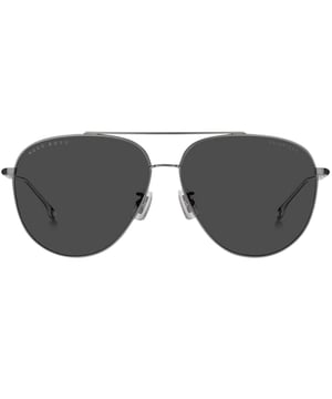 The Hugo Boss 1296/F/S R80 M9 Silver Sunglasses offer stylish protection from harmful UVA and UVB sunlight. The lens width measures 58mm, the nose bridge width 17mm, and the arm length is 145mm. These sunglasses conform to British Standard EN 1836:2005 and come with a branded case and cleaning cloth. Enjoy looking your best while keeping your eyes safe with these Hugo Boss sunglasses. Hugo Boss Silver Sunglass, Lens Width = 63mm, Nose Bridge Width = 13mm, Arm Length = 139mm Branded Sunglasses Case and Cleaning Cloth Included 100% Protection Against UVA &amp; UVB Sunlight and Conform to British Standard EN 1836:2005 Hugo Boss 1296/F/S R80 M9 Silver Sunglasses