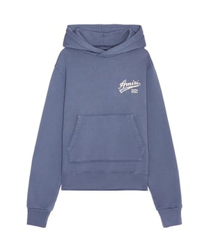 Sudadera con capucha Amiri azul, ajuste regular, se ajusta a la talla, 100% algodón, hecho en EE. UU., terminaciones de cintura y mangas acanaladas, sudadera con capucha, sudadera con capucha azul, ropa de calle