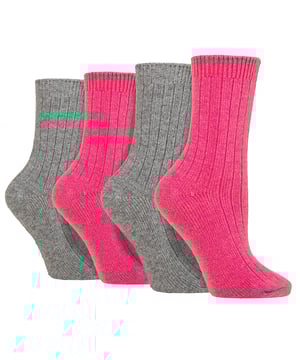 These ladies’ Wildfeet Cashmere Socks are the socks of luxury and comfort. Made from a blend of natural wool, viscose, and cashmere, they are designed to provide warmth and cosiness throughout the day, whether you're running errands or relaxing at home. These socks offer the perfect balance of luxury and practicality with a blend of wool, viscose, and cashmere. The soft and comfortable material provides warmth and insulation to keep your feet cosy in the cold weather while also being breathable and moisture-wicking. The combination of fibres makes these socks more durable, ensuring long-lasting wear, while the ribbed leg enhances comfort. The crew length and medium gauge thickness make them a good choice for any leisure shoes or boots, adding a touch of comfort to any outfit. These 4 pairs of Wildfeet Cashmere Socks come in 2 gift boxes and attractively wrapped with a satin ribbon bow, which makes them ideal for gifting to friends or family. Maybe even a last minute Christmas present or stocking fillers? Wild Feet is a range of socks featuring cool designs, bold colours and quirky catchphrases - from pugs and penguins, to lions and llamas! Choose from a range of styles for men and ladies, from dress to trainer socks. There are even some sporty styles available! There are 14 colours to choose from. They come in one size Ladies 4-8 UK, are made from 37% Wool, 27% Viscose, 24% Polyamide, 11% Cashmere, 1% Elastane and are machine washable.