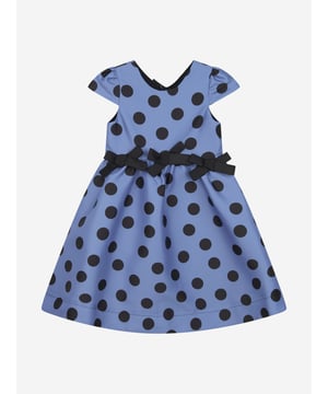 Mama Luma inspire new generations by utilising traditional designs into finely cut abstracts. This girls blue polka dot occasion dress captures the label's fun innovative personality. Crafted in an A-line layered combination material with a back cut out, multiple bows and a vibrant patterning. She will be obsessed with such a flamboyant piece.   Polka Dot Pattern  Zip-Up Fastening On Back  Stitched Mama Luma Tags Crew Neck  Short Sleeves  Netted Cotton Layering  100% Polyester Mama Luma : Girls Height 1-2Y: 33-38" / 84-96cm3-4Y: 38-43" / 96-110cm5-6Y: 43-48" / 110-122cm7-8Y: 48-53" / 122-134cm9-10Y: 53-58" / 134-150cm11-12Y: 59-63" / 150-160cm