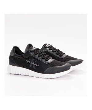 Sneaker Calvin Klein EVA Runner Monologo für Damen Schwarz Synthetik. Authentisches Schuhwerk der Marke Calvin Klein - Streetwear/Sportswear-Design von Calvin Klein - Calvin Klein für Damen, modisch und perfekt für den Alltag - Der schwarze Calvin Klein Sneaker lässt sich hervorragend mit dem Rest Ihrer Garderobe kombinieren - Bequeme Synthetikmaterialien - Klassische Schnürsenkel - EVA Runner Monologo - Synthetik