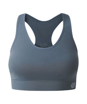 Material: Elastane, Nylon, Polyamide, Polyester. Fabric: Mesh, Q-Wic, Stretch. Design: Logo, Plain. Fabric Technology: Antibacterial, Moisture Wicking, Quick Dry, SeamSmart Technology. Medium Support, Removable Padded Cups, Seamless, Shaped Cups. Back Style: Racerback. Neckline: Scoop. XS: 27 in. S: 29 in. M: 31 in. L: 32 in. XL: 34 in.