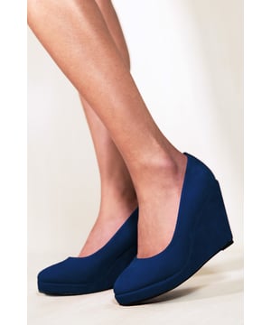 Womens Wheres That From Platform Wedge Heel Court Shoes in blue.- Suede upper.- Slip on closure.- Lightweight.- Wedge heel. - Ref: WZ1BLU