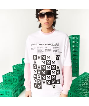 Mens Lacoste Minecraft T- Shirt in white.- Ribbed crewneck.- Short sleeves.- Tone-on-tone silicone crocodile at bottom of garment.- Loose fit.- 100% Cotton.- Ref: TH3802001