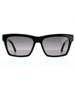 Saint Laurent Rectangle Unisex Shiny Black Grey Gradient Sunglasses Saint Laurent are a statement bold design with Mongram YSL logo on the winged temples and a strong top frame for a contemporary fashionable look.