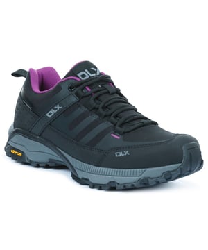 Upper: Softshell. Lining: Contrast. Outsole: Vibram. Fabric Technology: Breathable, DLX, Lightweight, Waterproof Membrane. Gusseted Tongue, Moulded Footbed, Mud Guard, Padded Collar, Padded Tongue, Pull Tab. Low Heel. Cut: Mid Cut. Design: Logo. Toe Style: Round. Fastening: Stretch Lace.