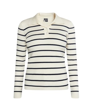 Mit den maritimen Designs von DreiMaster Maritim weht ein frischer Wind durch Ihre Garderobe. Der Rippstrick-Pullover im klassischen Streifendesign ist aus einem weichen Viskosegarngemisch gefertigt und bestätigt mit seinem Kragen und den zwei Knöpfen das maritime Flair.  Strickpullover
