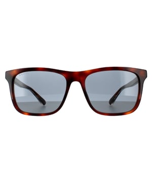 Gucci Rectangle Mens Havana Blue Sunglasses Gucci are a simple and stylish rectangular style for men. Gucci's signature green and red stripe can be found on the temples, with the brand's text logo and metal detailing down to the temple tips. Easy to wear and flattering for most face shapes, these are a great addition to any summer wardrobe!